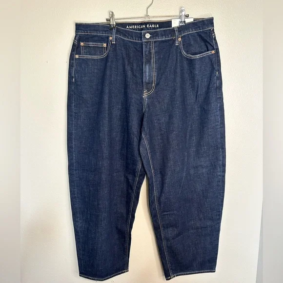 American Eagle Outfitters Dark Blue Barrel Jeans - Picture 2 of 6